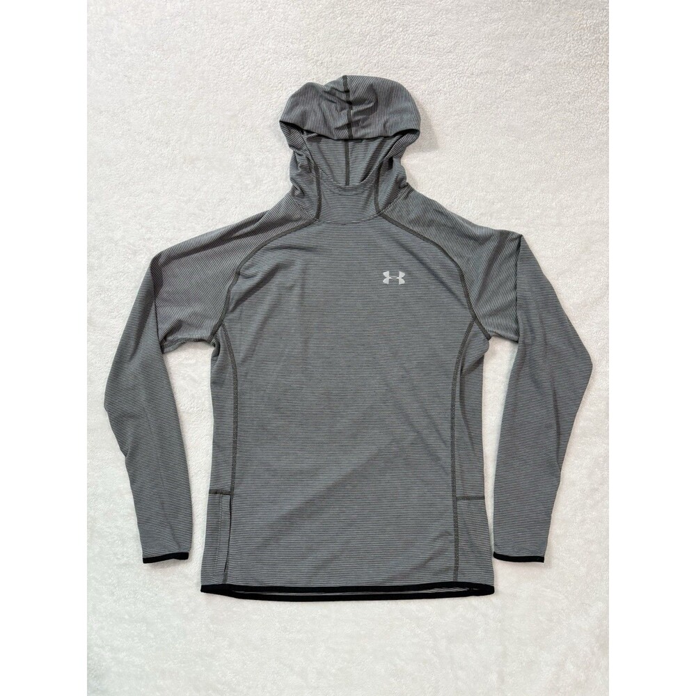 Under Armour Pullover Men XL Gray Striped Gym Workout Hooded Fitted
